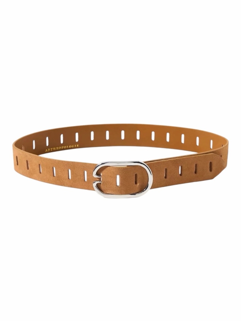 Anthropologie Belt Suede Leather Notch Tan Honey Brown Metal Buckle SZ XL NEW